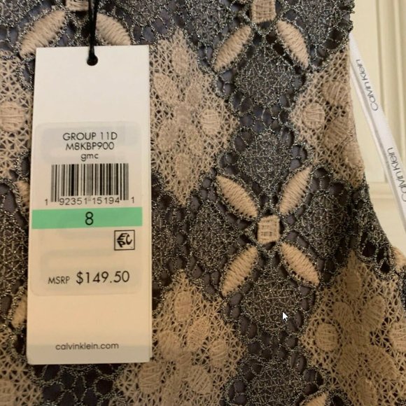 🎉HP🎉 Calvin Klein Womens Grey, Silver and Tan Cocktail Party Sheath Dress Sz 8 - Picture 4 of 9